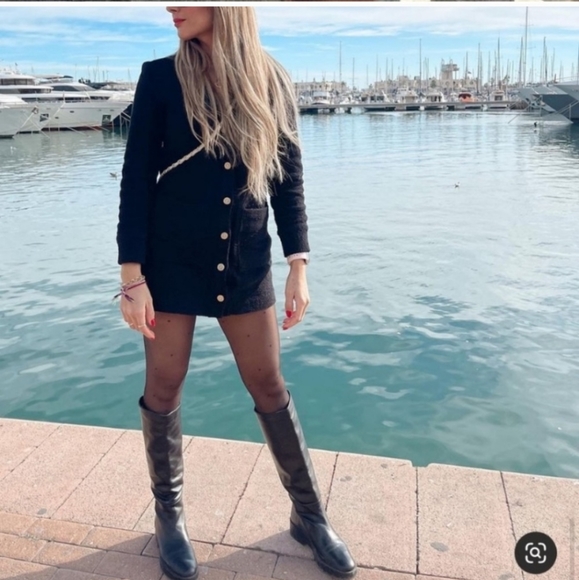 Zara * Textured Tweed Black Blazer Dress - Picture 4 of 10